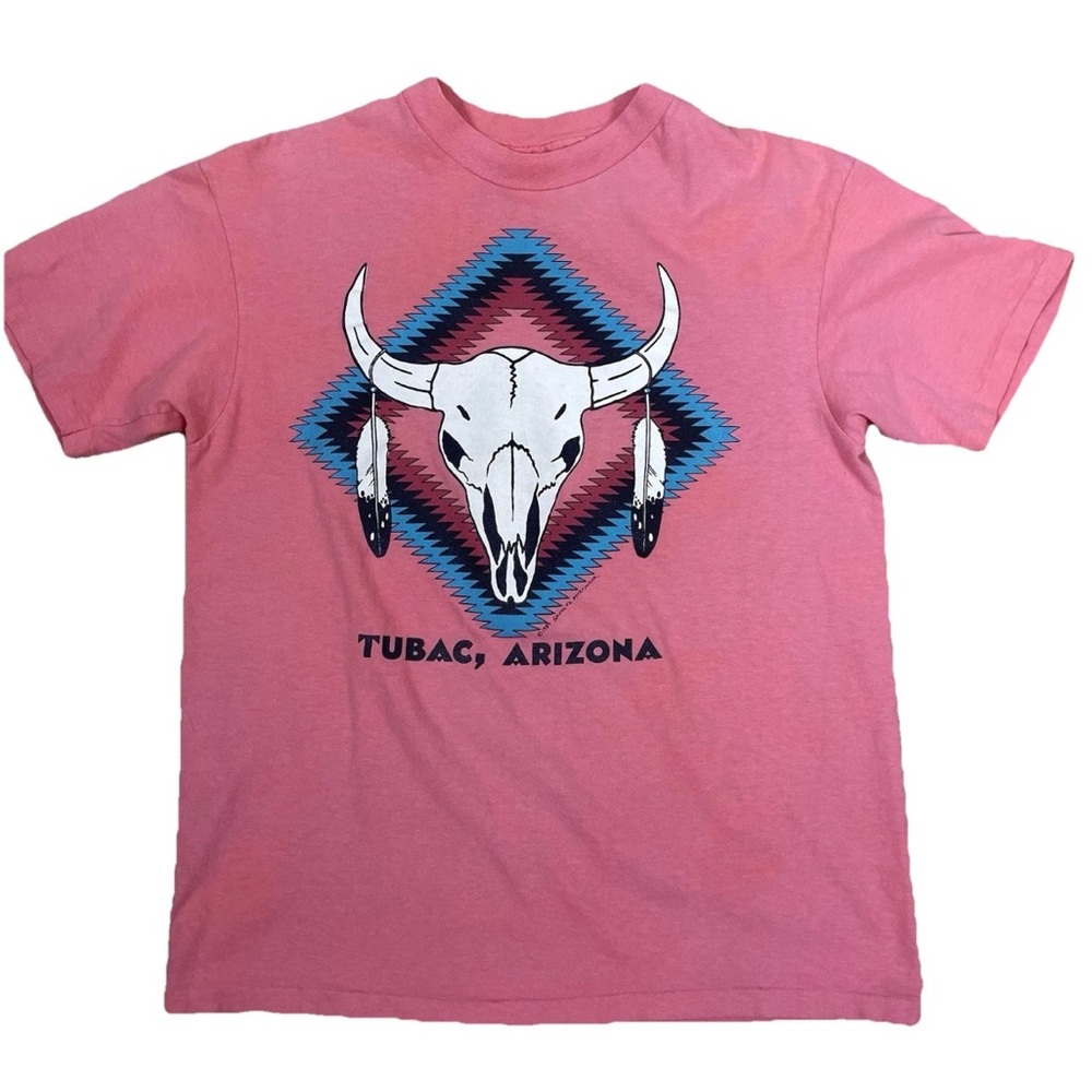VTG 90s Santa Fe T-Shirt AZ 80s Med Cow Skull Native Coral Southwestern Tourist
